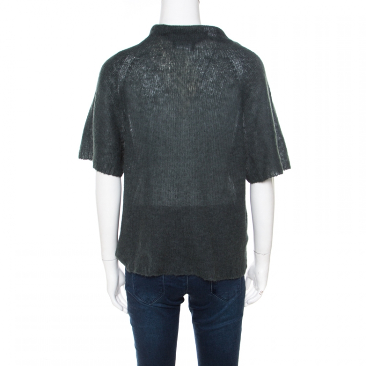 Pre Owned Emporio Armani Grey Loose Knit Short Sleeve High Neck Sweater M