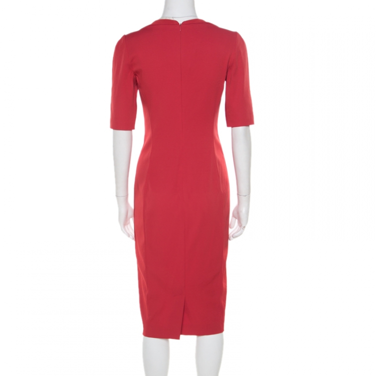 Pre Owned Emporio Armani Red Textured Short Sleeve Pencil Dress M