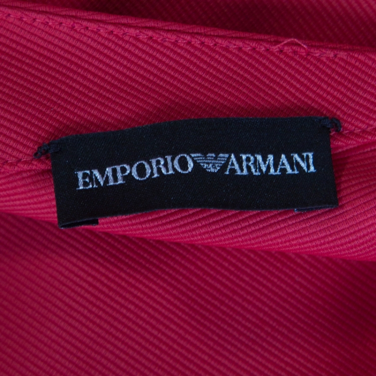 Pre Owned Emporio Armani Red Textured Short Sleeve Pencil Dress M