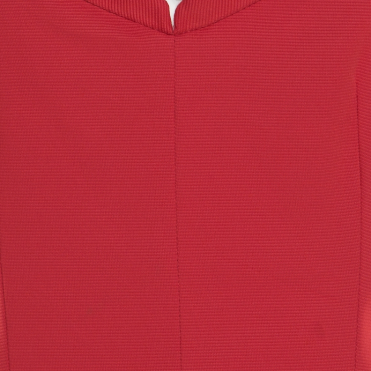 Pre Owned Emporio Armani Red Textured Short Sleeve Pencil Dress M
