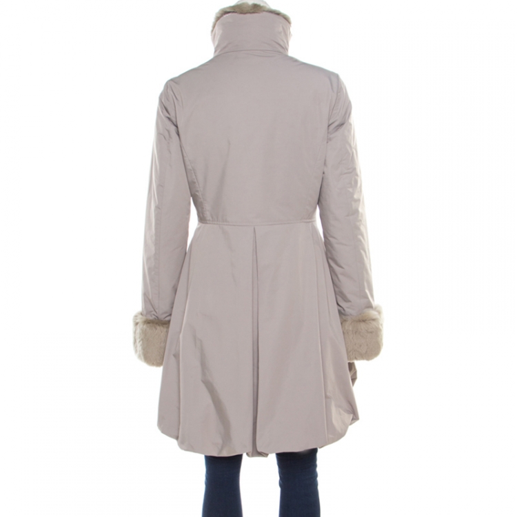 Pre Owned Emporio Armani Beige Rabbit Fur Trim Waterproof Dress Coat S