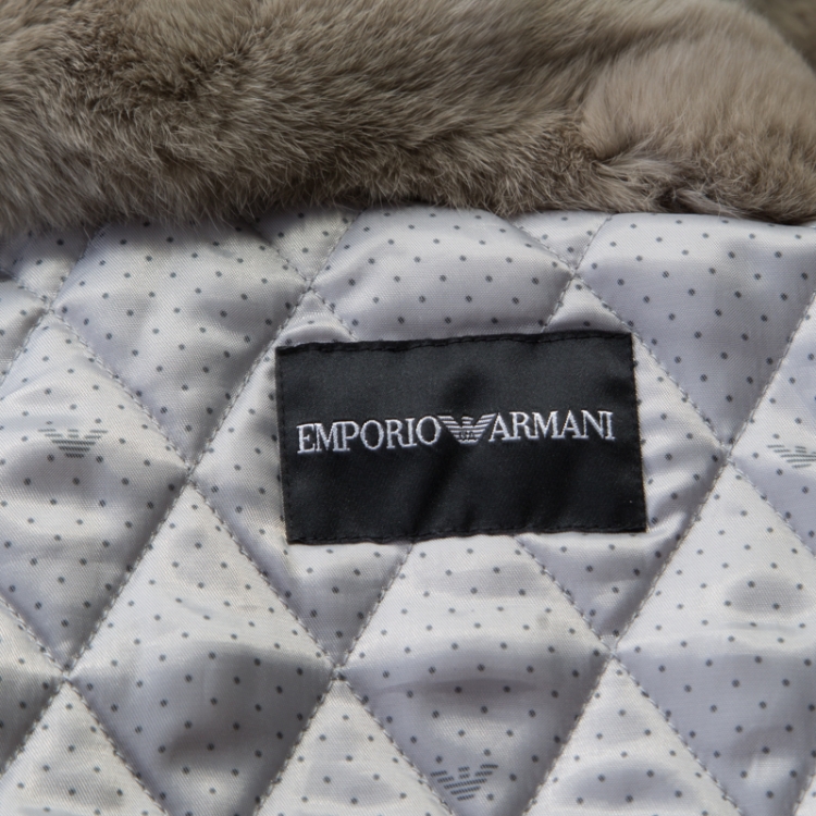 Pre Owned Emporio Armani Beige Rabbit Fur Trim Waterproof Dress Coat S