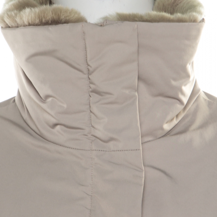 Pre Owned Emporio Armani Beige Rabbit Fur Trim Waterproof Dress Coat S