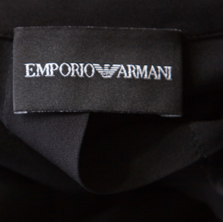 Pre Owned Emporia Armani Black Silk Peter Pan Collar Short Sleeve Shirt S 