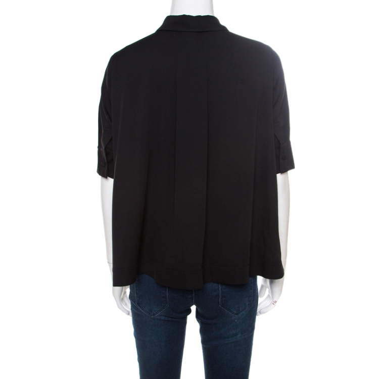 Pre Owned Emporia Armani Black Silk Peter Pan Collar Short Sleeve Shirt S 