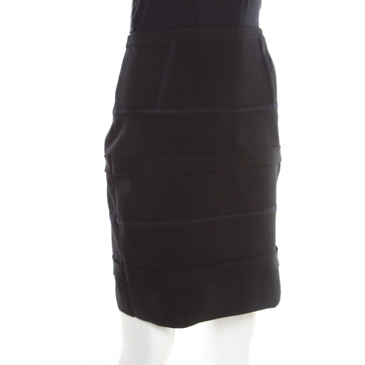 Pre Owned Emporio Armani Black Knit Contrast Top Stitch Detail Mini Skirt M