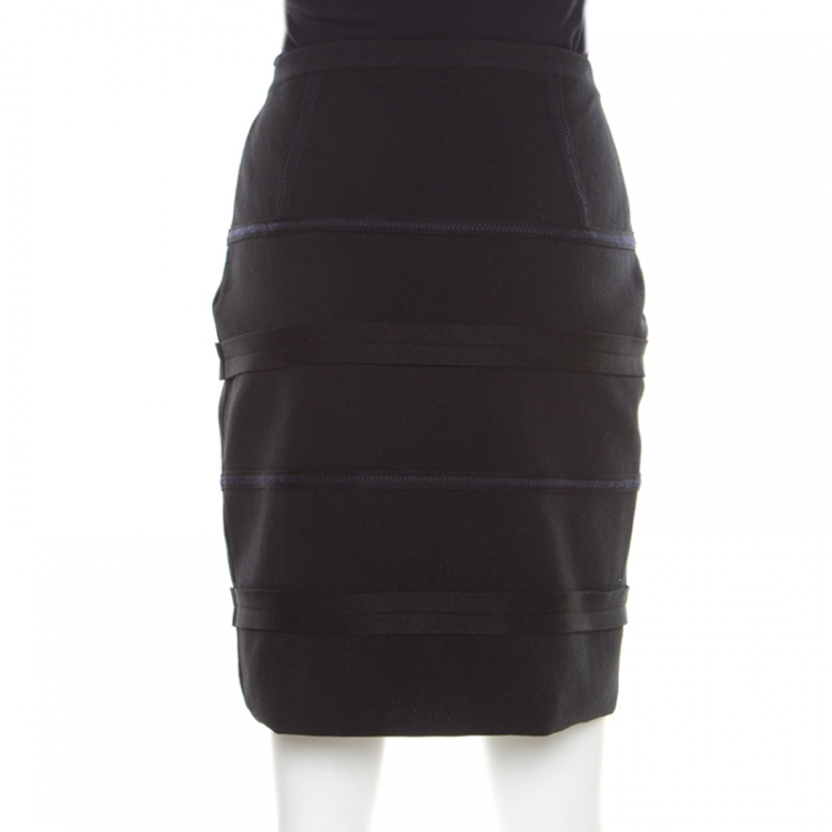 Pre Owned Emporio Armani Black Knit Contrast Top Stitch Detail Mini Skirt M