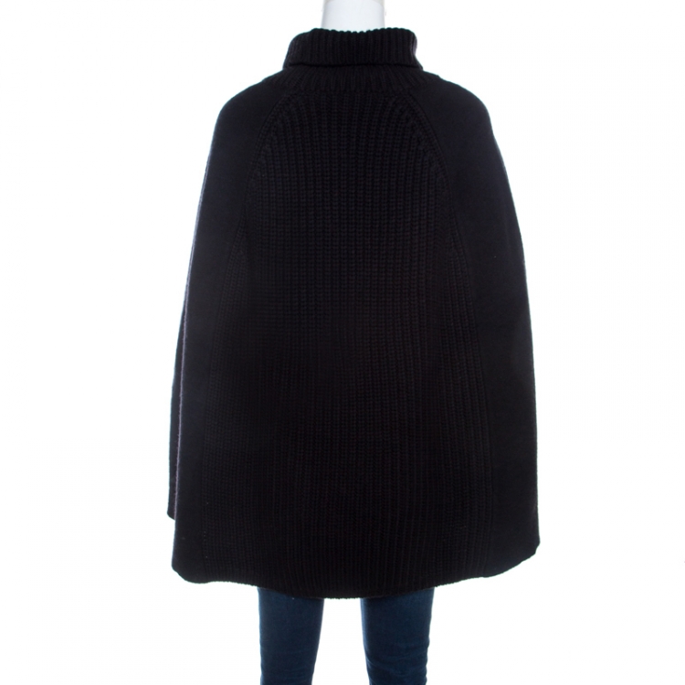 Pre Owned Emporio Armani Black Chunky Rib Knit Cotton Wool Turtleneck Cape M