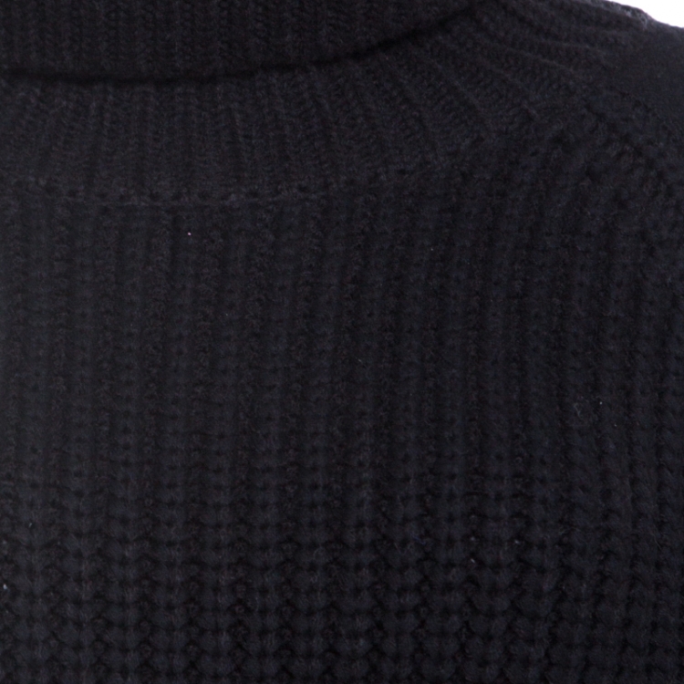 Pre Owned Emporio Armani Black Chunky Rib Knit Cotton Wool Turtleneck Cape M