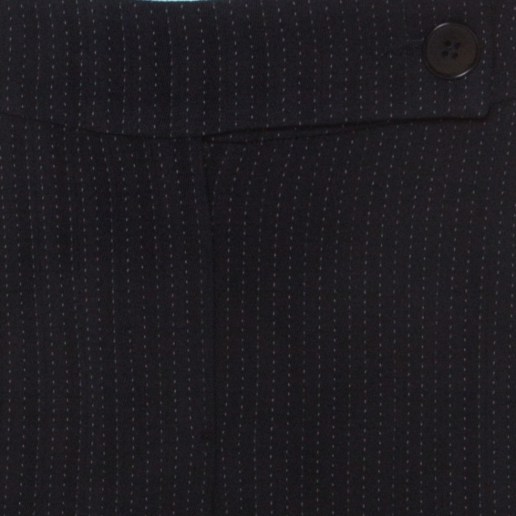 Pre Owned Emporio Armani Black Pinstripe Wool Padded Shoulder Tie Front Detail Tailored Suit M 