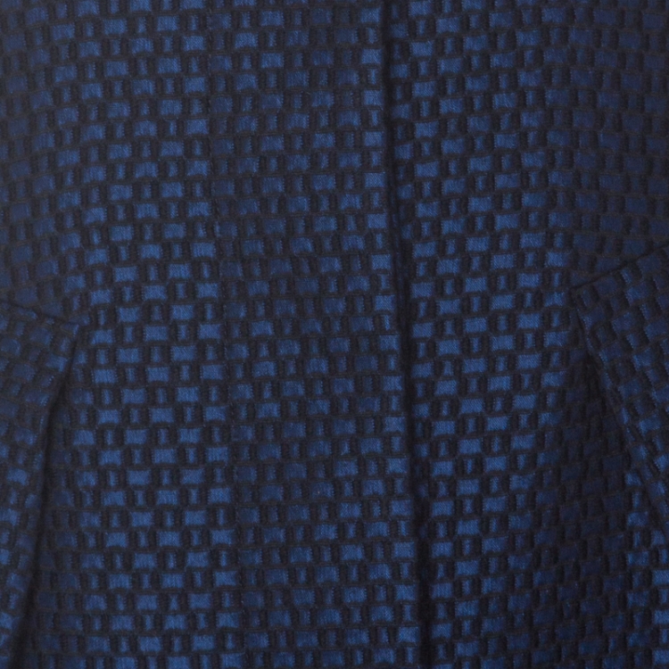 Pre Owned Emporio Armani Blue Wool Jacquard Mid Length A-Line Coat M 