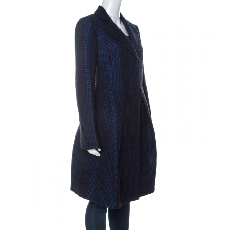 Pre Owned Emporio Armani Blue Wool Jacquard Mid Length A-Line Coat M 
