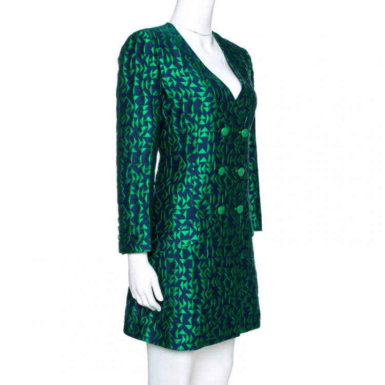 Pre Owned Emporio Armani Bicolor Jacquard Long Sleeve Shift Dress M