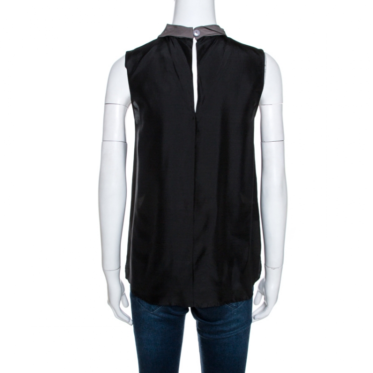 Pre Owned Emporio Armani Color Block Silk Sleeveless Top S