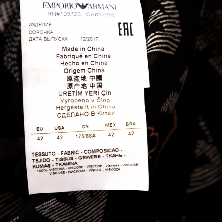 Pre Owned Emporio Armani Black Chiffon Logo Print Sheer Blouse M 