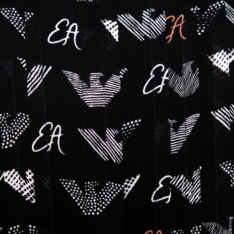 Pre Owned Emporio Armani Black Chiffon Logo Print Sheer Blouse M 