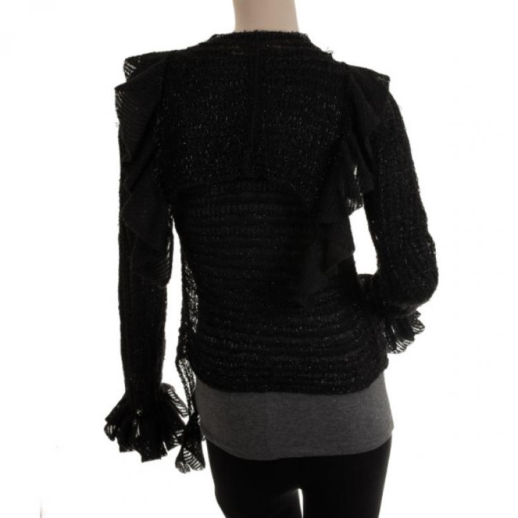 Pre Owned Emporio Armani Black Ruffled Sweater S