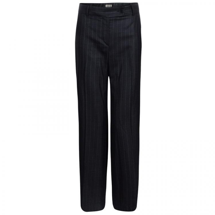 Pre Owned Emporio Armani Grey Striped Pant Suit S