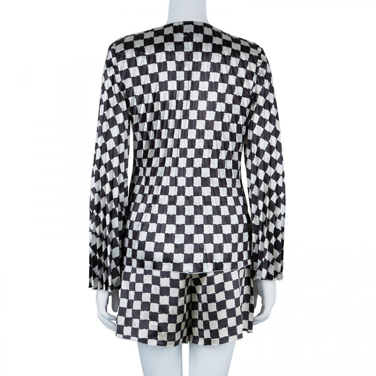 Pre Owned Emporio Armani Black and White Checked Blazer and Pants Set S/M