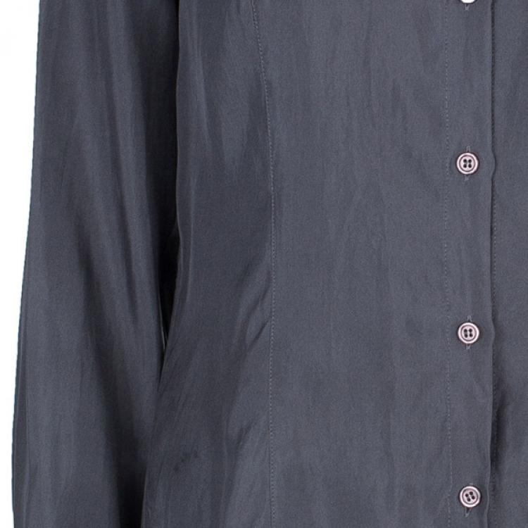 Pre Owned Emporio Armani Grey Silk Collared Shirt M