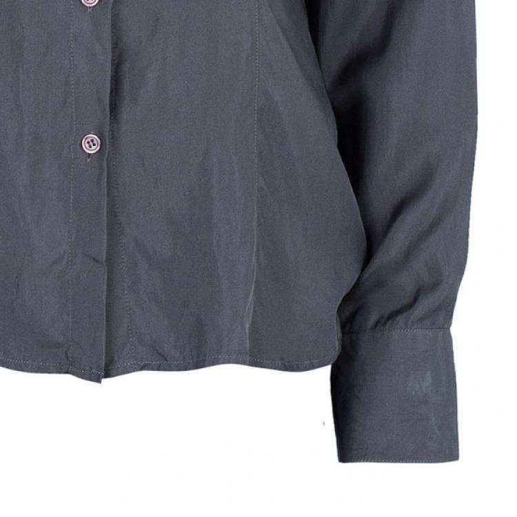 Pre Owned Emporio Armani Grey Silk Collared Shirt M