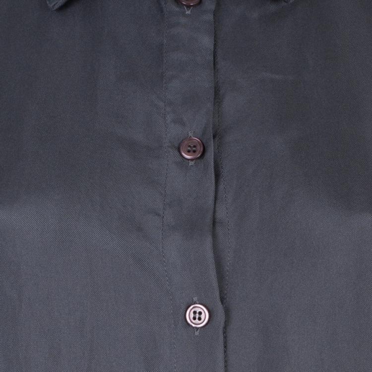 Pre Owned Emporio Armani Grey Silk Collared Shirt M