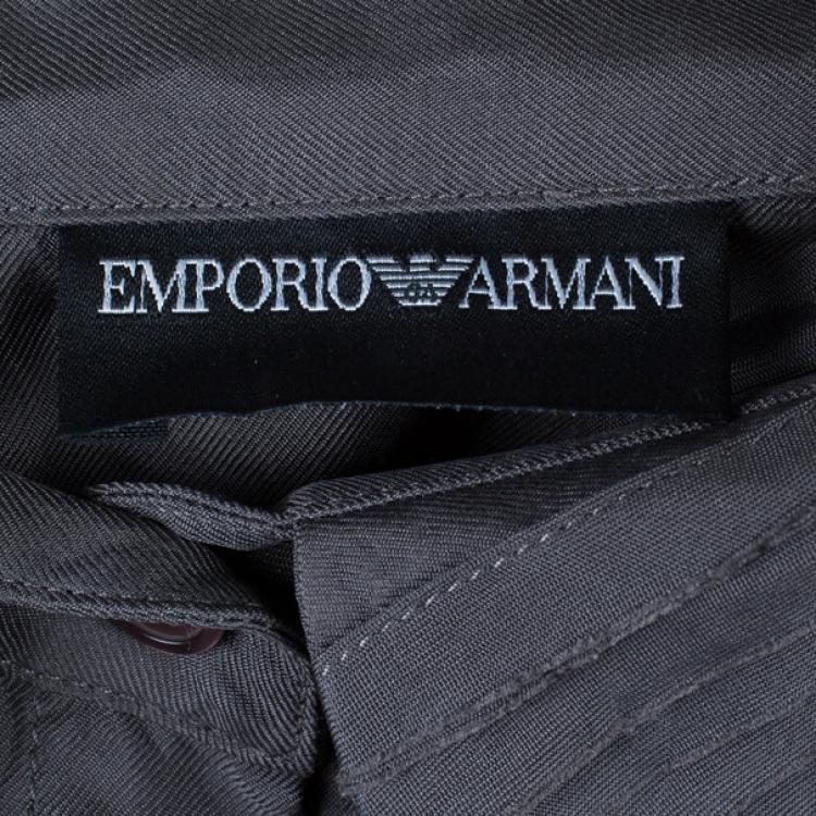 Pre Owned Emporio Armani Grey Silk Collared Shirt M