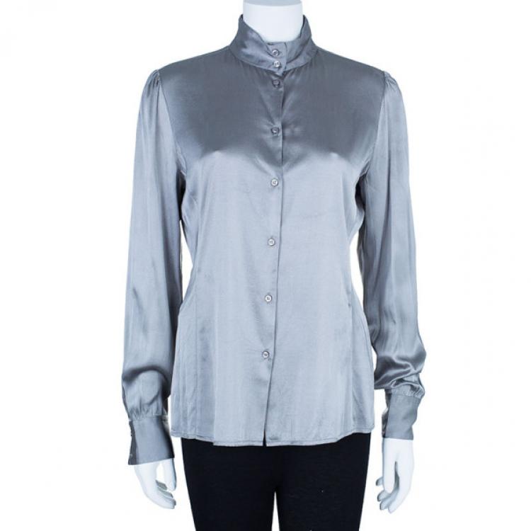 Pre Owned Emporio Armani Grey Silk Shirt L
