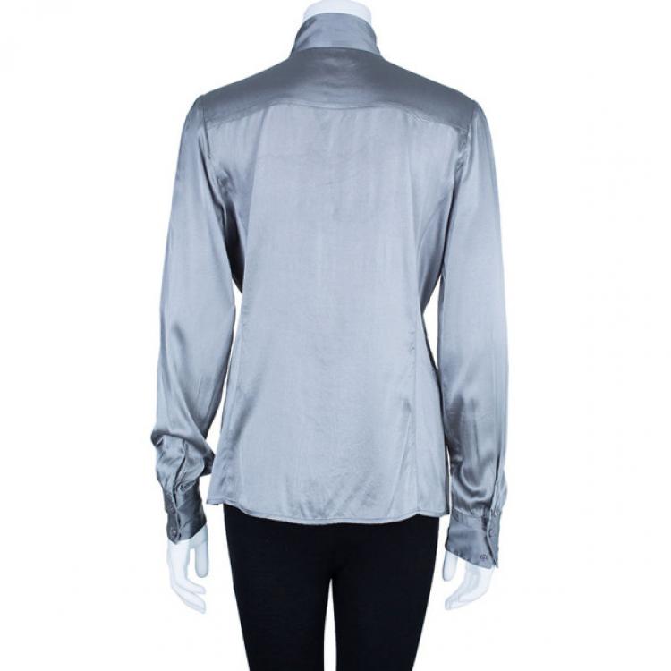 Pre Owned Emporio Armani Grey Silk Shirt L
