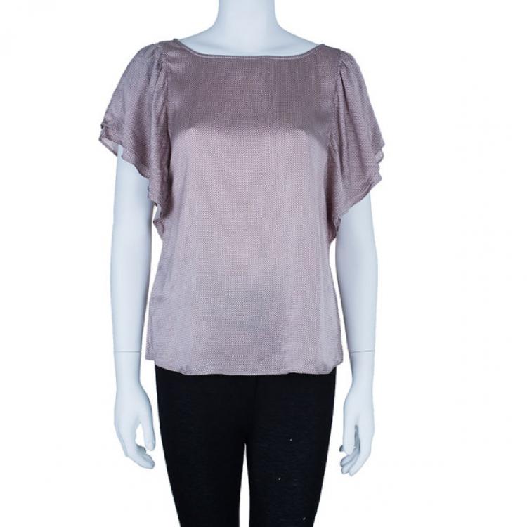 Pre Owned Emporio Armani Polka Dot Printed Silk Top M