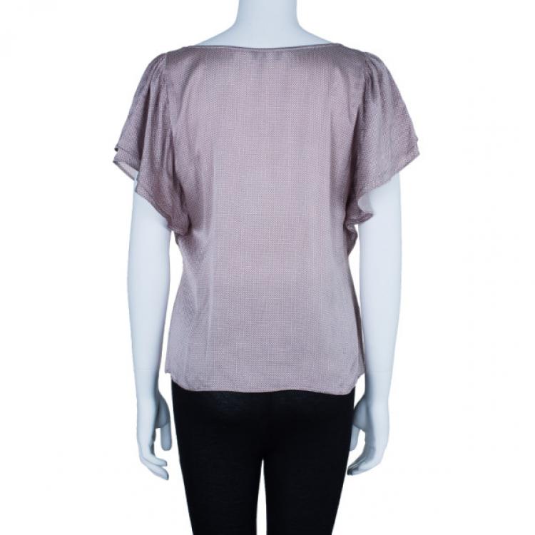 Pre Owned Emporio Armani Polka Dot Printed Silk Top M