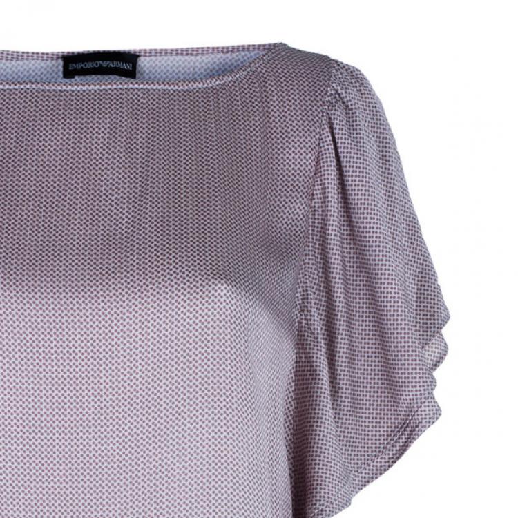 Pre Owned Emporio Armani Polka Dot Printed Silk Top M