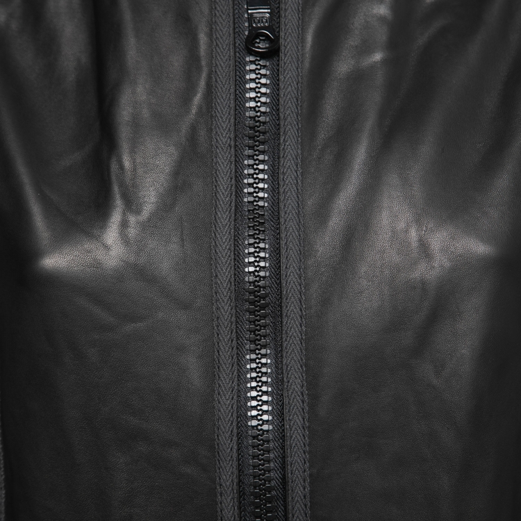 Pre Owned Emporio Armani Vintage Black Leather Contrast Trimmed Jacket XL