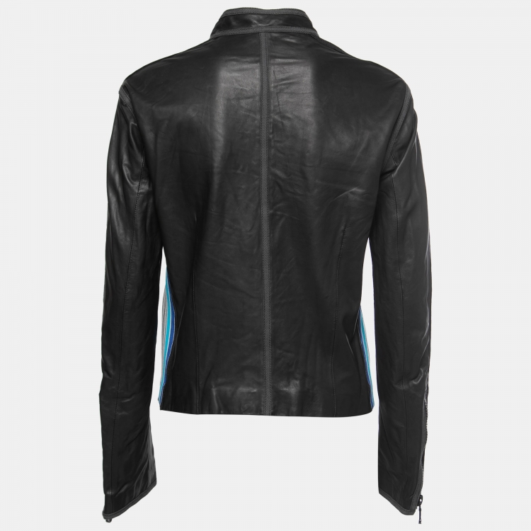 Emporio Armani Vintage Black Leather Contrast Trimmed Jacket XL