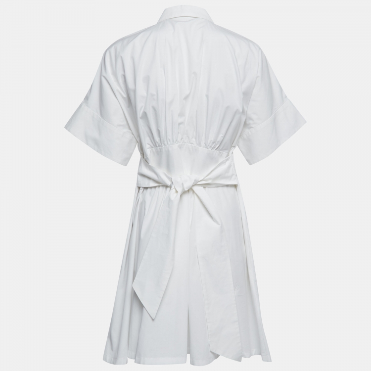 Pre Owned Emporio Armani White Cotton Button Front Belted Short Shirt Dress S