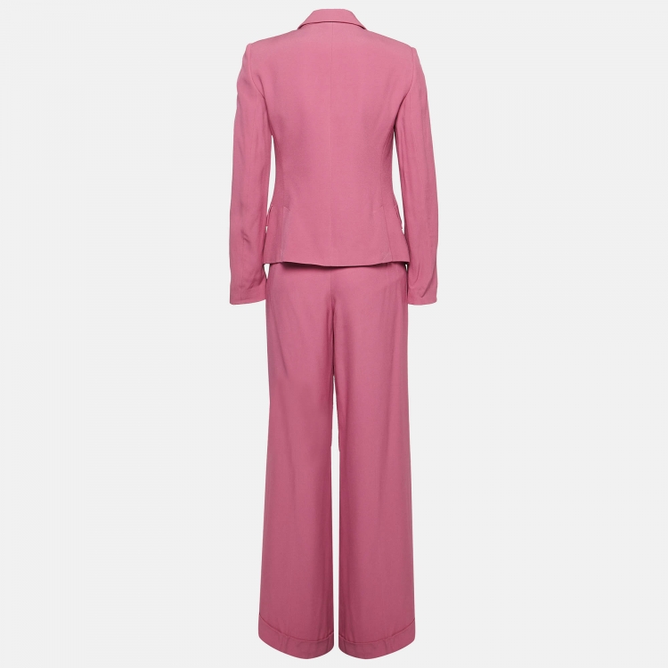 Pre Owned Emporio Armani Pink Crepe Single Breasted Blazer Suit M