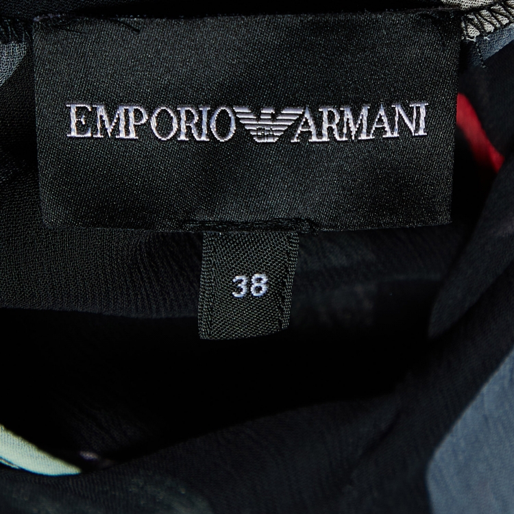 Pre Owned Emporio Armani Black Printed Chiffon Faux Wrap Top S