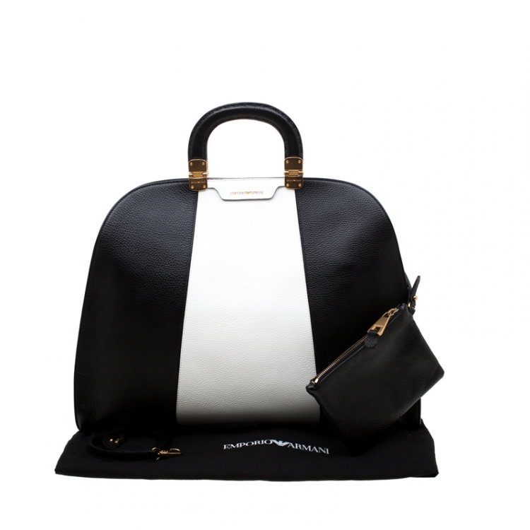 Pre Owned Emporio Armani Black/White Leather Tote