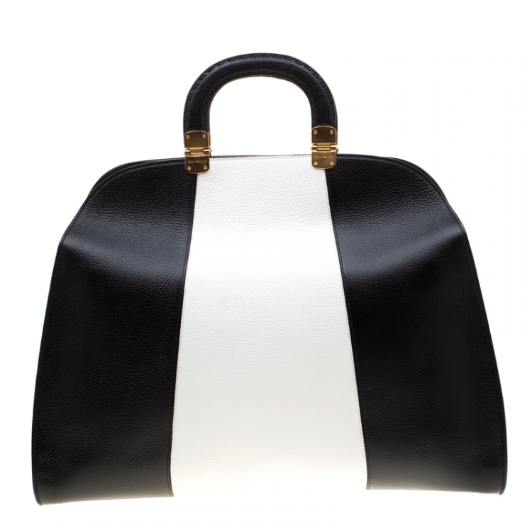 Pre Owned Emporio Armani Black/White Leather Tote