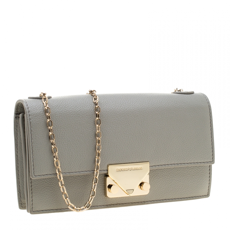 Pre Owned Emporio Armani Grey Leather Chain Crossbody Bag