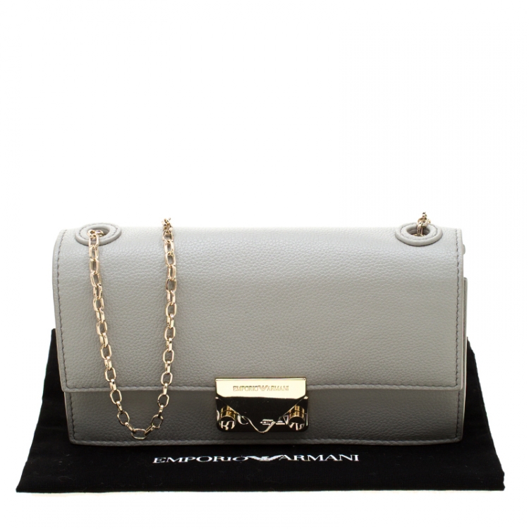Pre Owned Emporio Armani Grey Leather Chain Crossbody Bag