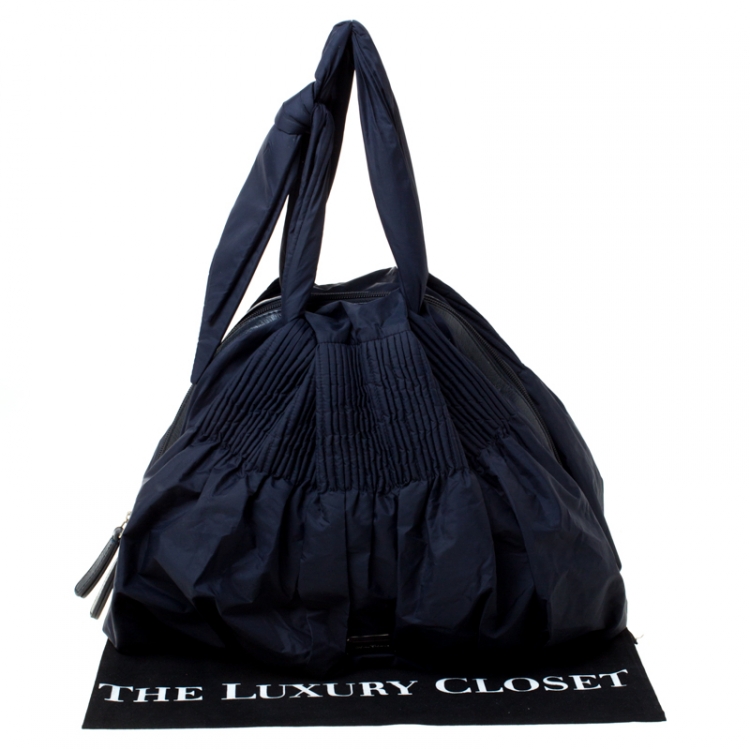 Pre Owned Emporio Armani Navy Blue Nylon Pleated Satchel
