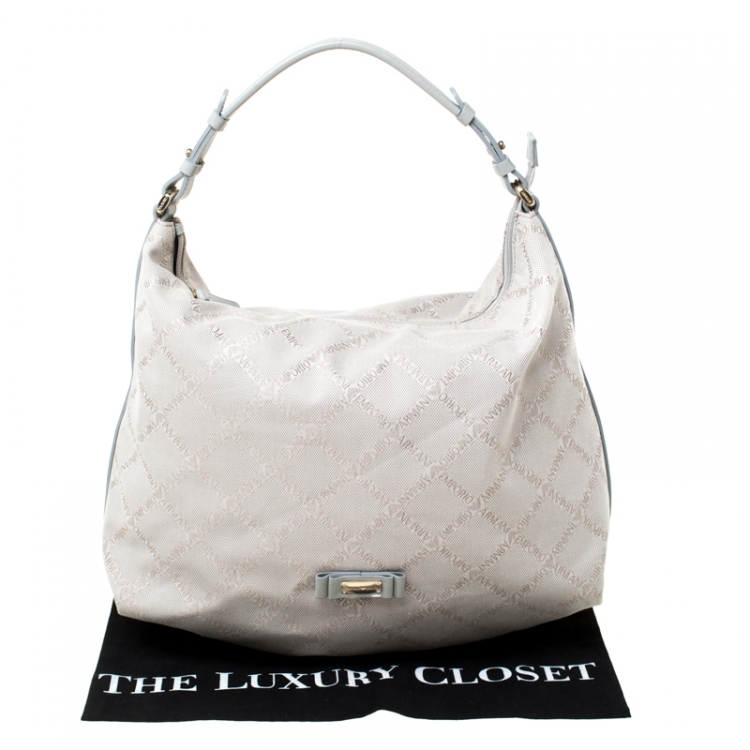 Pre Owned Emporio Armani Grey Monogram Canvas and Leather Hobo 