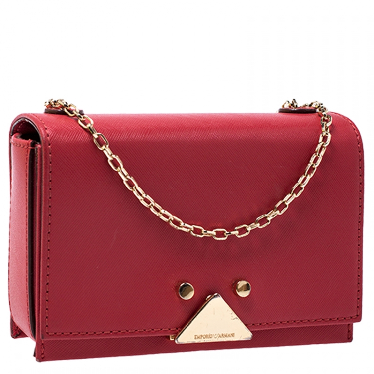 Pre Owned Emporio Armani Red Leather Flap Crossbody Bag