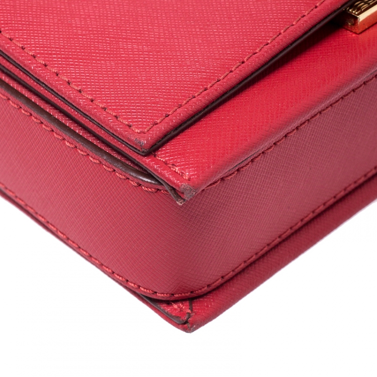 Pre Owned Emporio Armani Red Leather Flap Crossbody Bag
