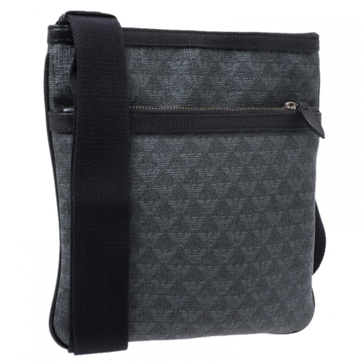 Pre Owned Emporio Armani Grey/Black Coated Canvas Messenger Bag
