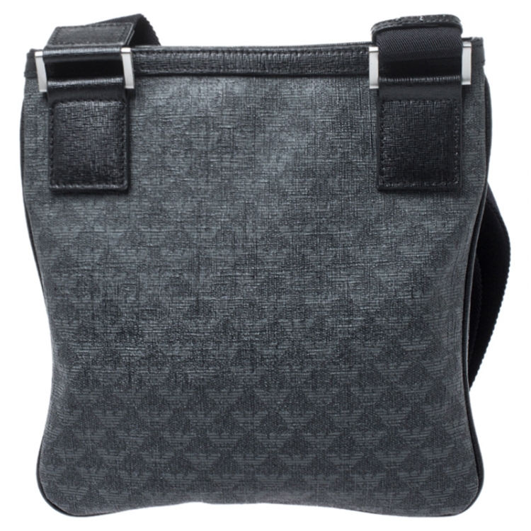 Pre Owned Emporio Armani Grey/Black Coated Canvas Messenger Bag
