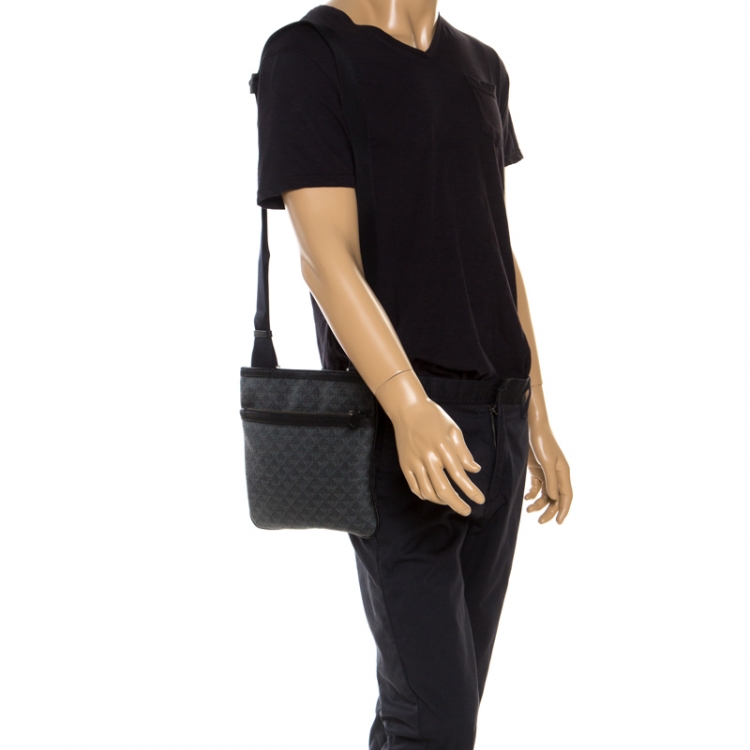 Pre Owned Emporio Armani Grey/Black Coated Canvas Messenger Bag