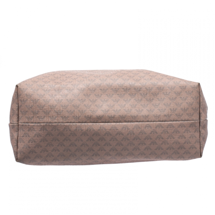 Pre Owned Emporio Armani Beige Monogram Coated Canvas Tote