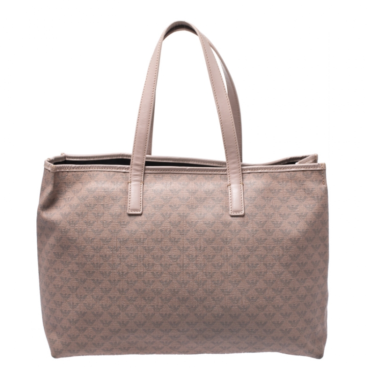 Pre Owned Emporio Armani Beige Monogram Coated Canvas Tote